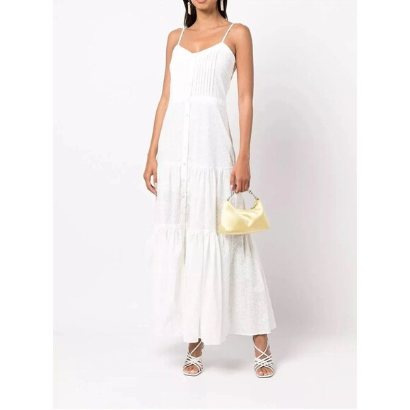 Veronica Beard Alondra Size M Eyelet Embroidered Cotton Tiered Maxi White Dress - Picture 1 of 12